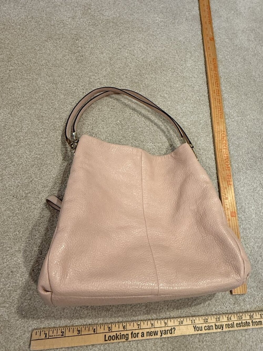 Coach Madison Phoebe handbag, featured in a soft blush pink pebbled leather